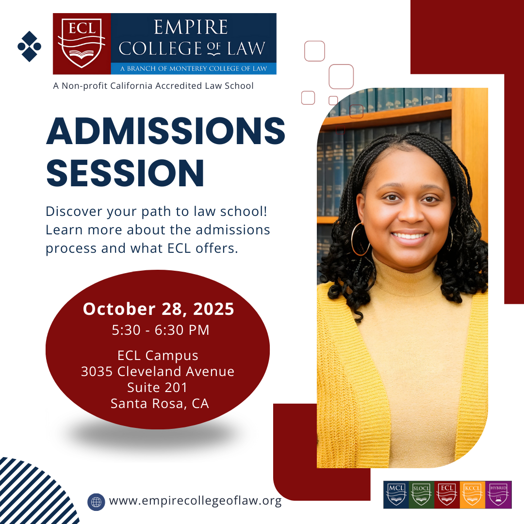 Admissions session announcement with a picture of the school in the background. Text in white on a red background. ECL logo and website at the top of the page.